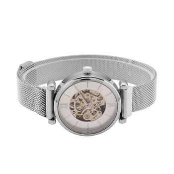 GENOA TIME V2 Automatik-Mechanische Uhr, wei&szlig;es Zifferblatt mit Sonnenschein-Design, 3ATM Wasserdicht, 8.5 cm, Silberfarben