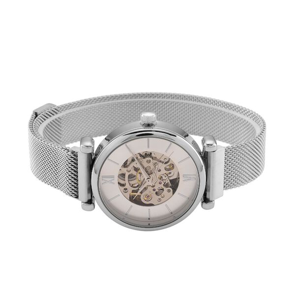 GENOA TIME V2 Automatik-Mechanische Uhr, weißes Zifferblatt mit Sonnenschein-Design, 3ATM Wasserdicht, 8.5 cm, Silberfarben image number 4