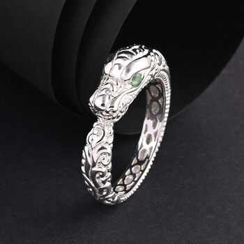 D'Joy Royal Bali Kolumbianischer Smaragd Drache Ring 925 Silber (Gr&ouml;&szlig;e 17.00)