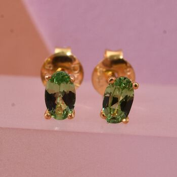 D'Joy AA Tsavorite Granat Ohrringe 925 Silber 750 Gelb Vergoldet ca. 0.49 ct