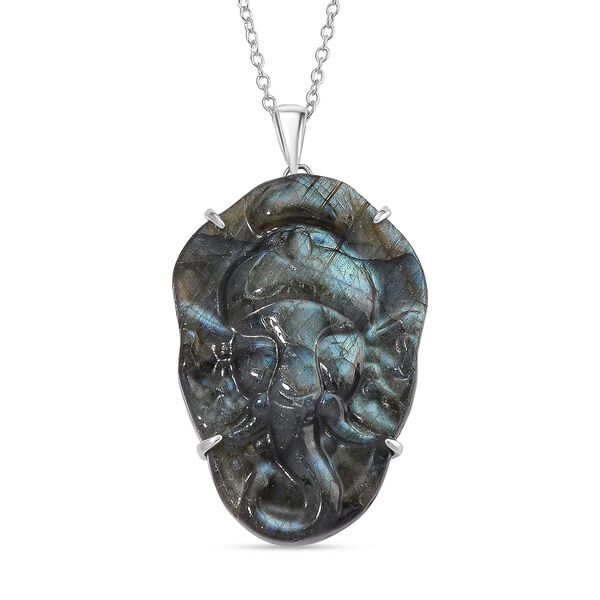 Labradorit  Anh&auml;nger mit Kette ca. 50cm, 925 Silber rhodiniert ca. 55.00 ct