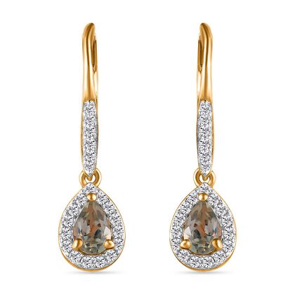 AAA Turkizit und wei&szlig;e Zirkon-Ohrringe, 925 Silber Gelbgold Vermeil ca. 1,36 ct