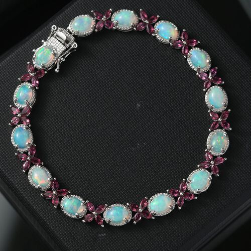 Mystic Meadow - D joy Natürlicher, äthiopischer Welo Opal, Rhodolith Granat Armband ca. 20 cm 925 Silber rhodiniert ca. 13,52 ct. image number 1