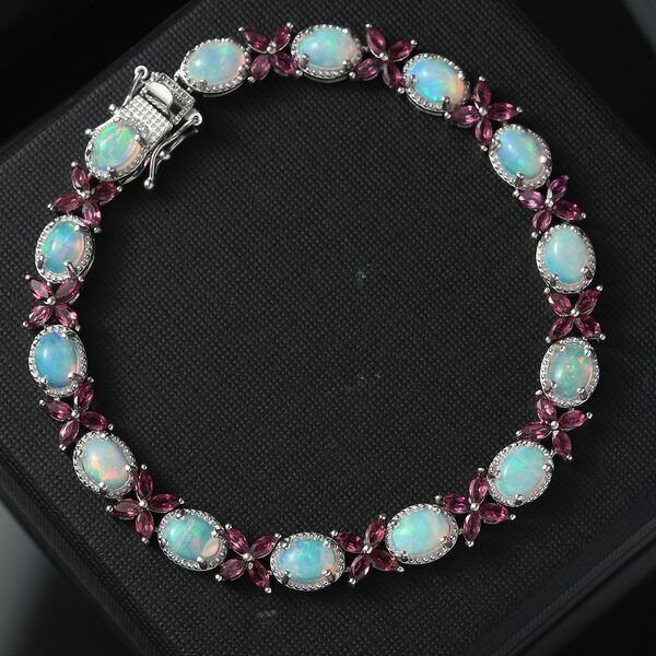 Mystic Meadow - D joy Nat&uuml;rlicher, &auml;thiopischer Welo Opal, Rhodolith Granat Armband ca. 20 cm 925 Silber rhodiniert ca. 13,52 ct. image number 1