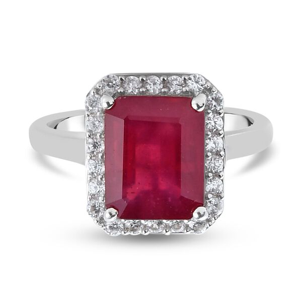 Rubin Afrikanisch und Zirkon Halo Ring 925 Silber Platin-&Uuml;berzug