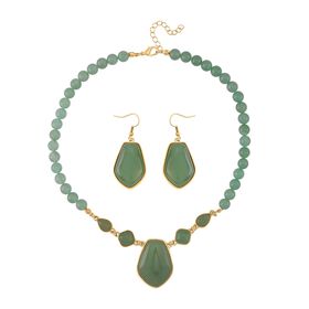 2er Set - Grüner Aventurin Halskette und Ohrringe, ca. 298.00 ct