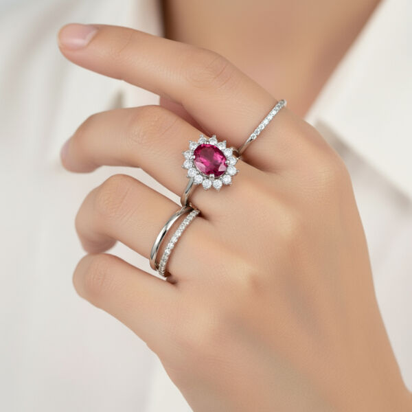 Afrikanischer Rubin (Fissure gef&uuml;llt), Wei&szlig;er Zirkon Ring 925 Silber Platiniert (Gr&ouml;&szlig;e 17.00) ca. 1,63 ct image number 4