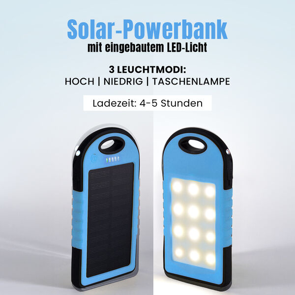 Homesmart Solar Powerbank mit LED-Licht, 14,3×7,5cm, Blau image number 2