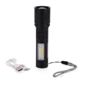 2er-Set LED-Taschenlampen aus Aluminium, wiederaufladbar, 14x3,5 cm, Schwarz