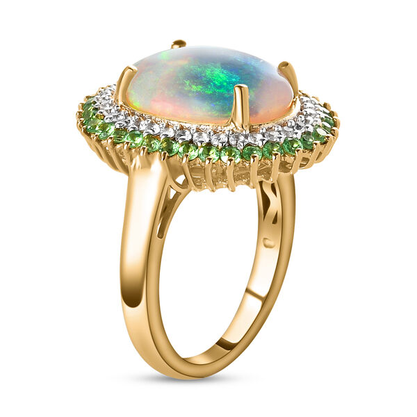 Natürlicher, äthiopischer Opal und Tsavorit Granat-Ring, 925 Silber Gelbgold Vermeil  ca. 4,68 ct image number 5