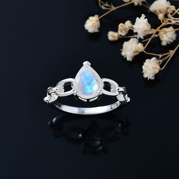 Regenbogen Mondstein Ring 925 Silber (Gr&ouml;&szlig;e 21.00) ca. 1,59 ct