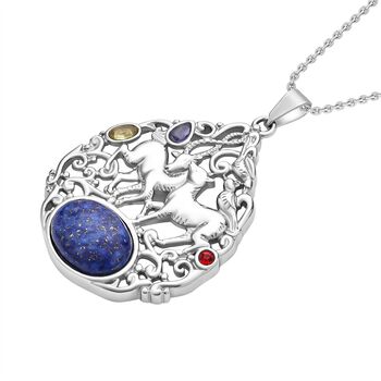 Lapislazuli, gelber Zirkonia Anh&auml;nger mit Kette, 316L Edelstahl ca. 16.20 ct