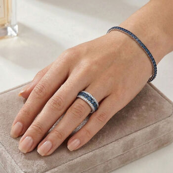 LUXURIANT SGL zertifiziertes SI-GH Labor blaues Diamant 19cm Armband und Ring