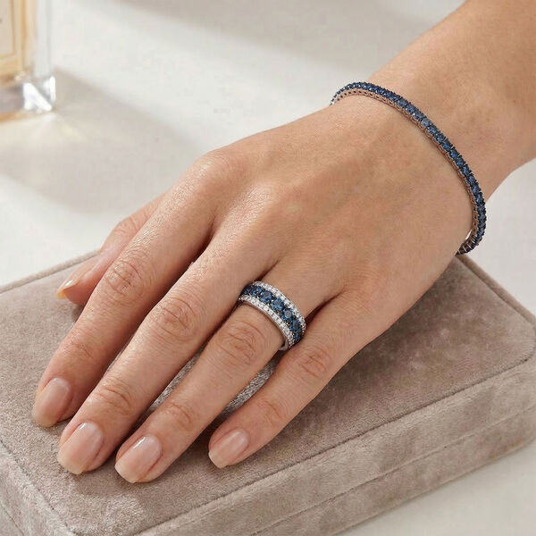 LUXURIANT SGL zertifiziertes SI-GH Labor blaues Diamant 19cm Armband und Ring image number 3