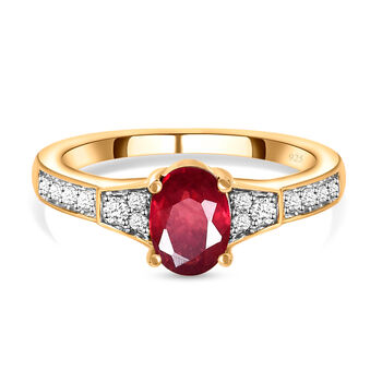 Afrikanischer Rubin und wei&szlig;er Zirkon-Ring, 925 Silber vergoldet (Gr&ouml;&szlig;e 17.00) ca. 1,27 ct