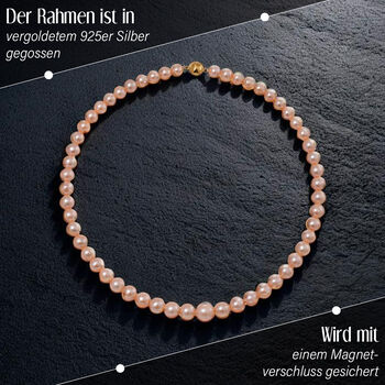 Edison Perle 50cm Halskette, 925 Silber vergoldet