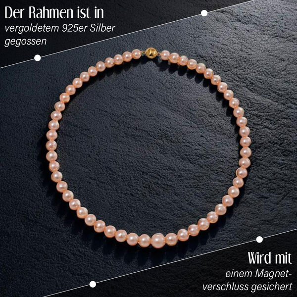 Edison Perle 50cm Halskette, 925 Silber vergoldet image number 2