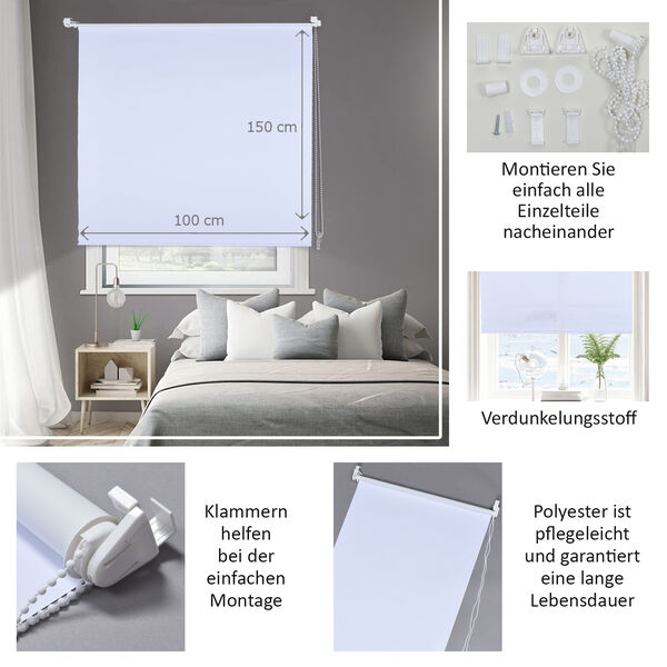 Verdunkelungsrollo zum Klemmen, Gr&ouml;&szlig;e 100x150 cm, Wei&szlig;&nbsp; image number 4