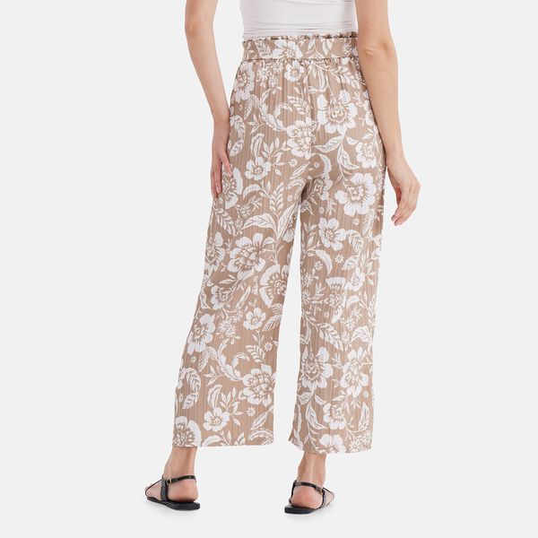 Weit geschnittene Hose mit Blumenprint, High-Waist-Design, elastischer Bund, mit Seitentaschen, elastisch und bequem, Einheitsgr&ouml;&szlig;e, L&auml;nge 99 cm, Beige image number 4