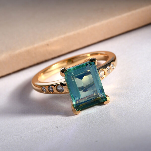 Pfau Triplett Quarz und Zirkon Ring 925 Silber vergoldet  ca. 2,80 ct image number 2