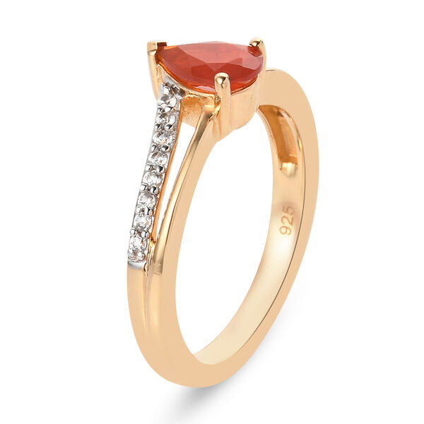 Feuer opal und Zirkon Ring 925 Silber Gelbgold Vermeil image number 5