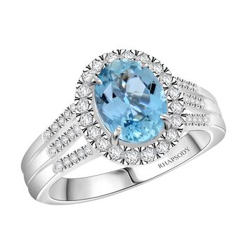 RHAPSODY zertifiziert und gepr&uuml;ft AAAA Santamaria Aquamarin und VS Diamant Ring in 950 Platin - 2 ct.