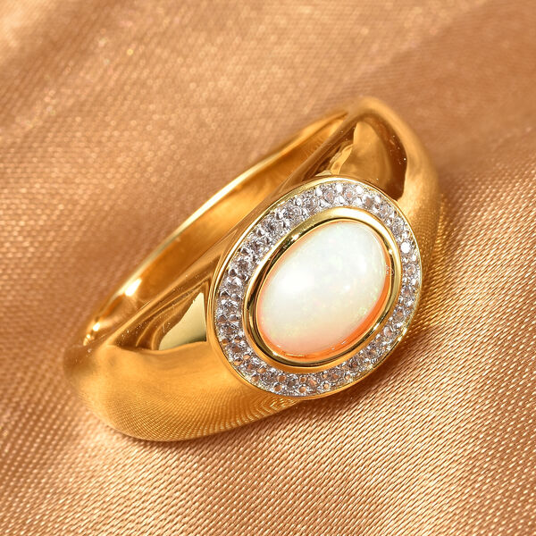 Natürlicher Äthiopischer Opal und Zirkon Ring 925 Silber Gelbgold Vergoldet image number 2