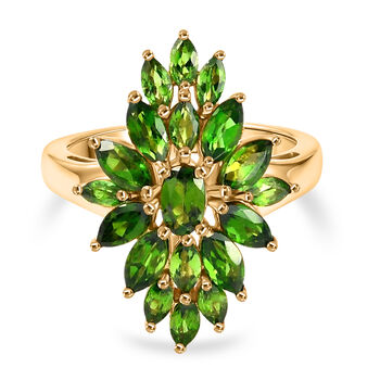 Nat&uuml;rlicher Chromdiopsid-Ring, 925 Silber vergoldet (Gr&ouml;&szlig;e 16.00) ca. 2,40 ct