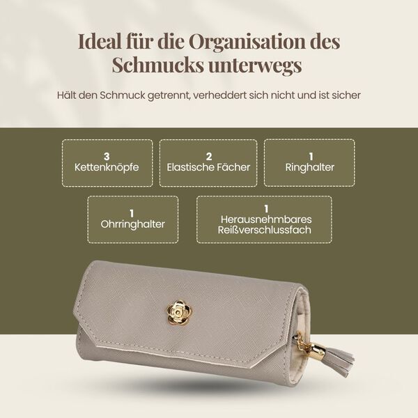 Mini-Schmuckrollen-Organizer, 24x14cm offen, 14x6,5cm geschlossen, Beige image number 3