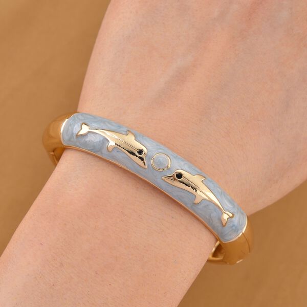 Emaille-Armreif mit Fischmotiv, Hellblau, ca. 18,5 cm image number 3