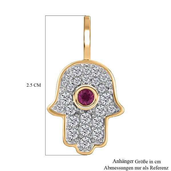 Afrikanischer Rubin (Fissure gefüllt), Weißer Zirkon Anhänger, 925 Silber vergoldet ca. 1.02 ct image number 6