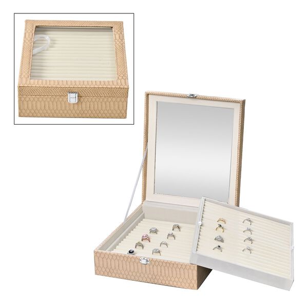 2-lagige Schlangenhaut-Design Ringkaste f&uuml;r 300 Ringe 30.5x27x8.5cm, Beige