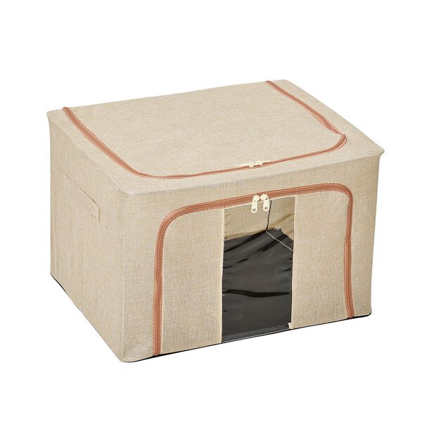 66L Stapelbare Aufbewahrungsbox mit Metallrahmen, Beige image number 3