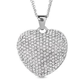 Weißer Kristall-Herz-Anhänger mit 73cm Kette in Silberton