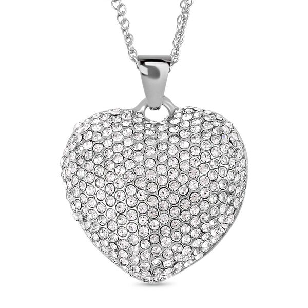 Weißer Kristall-Herz-Anhänger mit 73cm Kette in Silberton image number 0