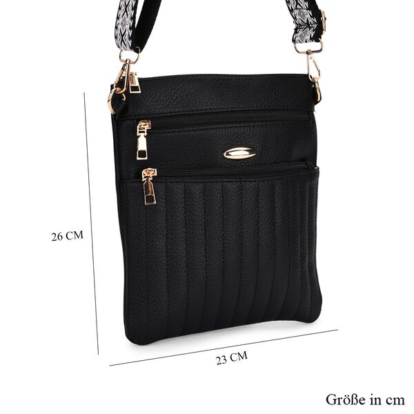 Crossbody-Tasche mit gemustertem Schulterriemen und vielen Fächern, 23×26 cm, Schwarz image number 8