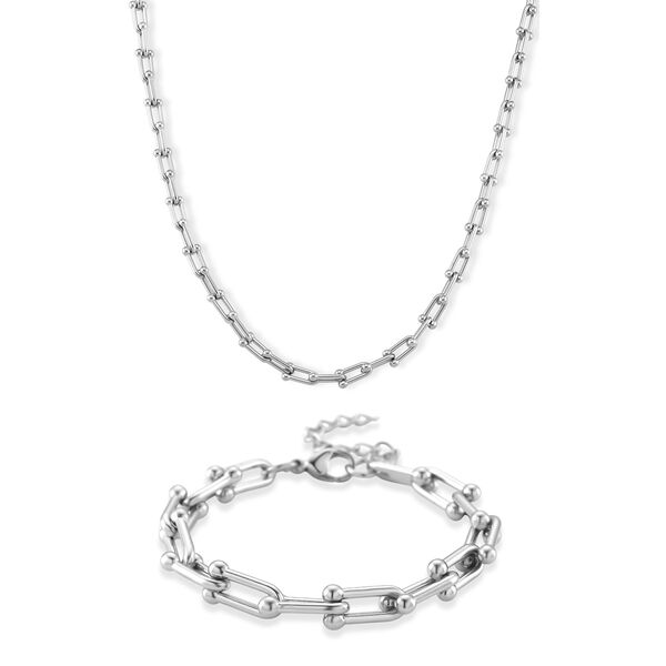 50+5cm Halskette und 18+3,5cm Armband in Silberton image number 0
