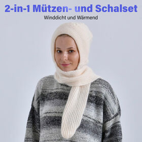 2-in-1 M&uuml;tzen- und Schalset,Winddicht und W&auml;rmend, Beige