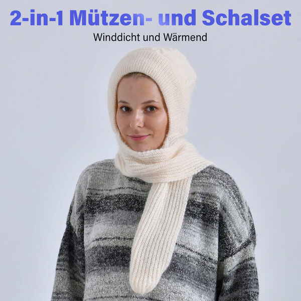 2-in-1 Mützen- und Schalset,Winddicht und Wärmend, Beige image number 2