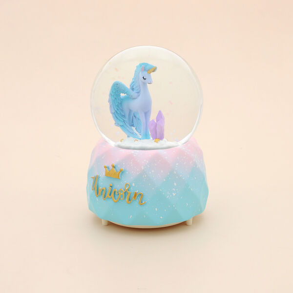 Schneekugel Musik und Licht, 15x10 cm, Einhorn, Blau image number 5
