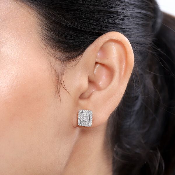 Diamant Cluster Ohrstecker 925 Silber platiniert ca. 0,55 ct image number 3