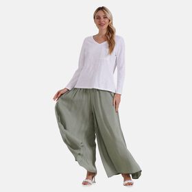Gesmokte Taillen-Culottes, locker, bequem, elastischer Bund, Einheitsgröße, Grün