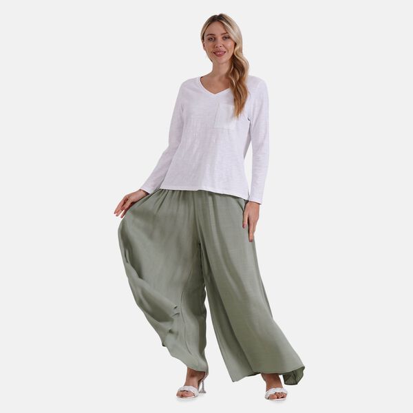 Gesmokte Taillen-Culottes, locker, bequem, elastischer Bund, Einheitsgr&ouml;&szlig;e, Gr&uuml;n