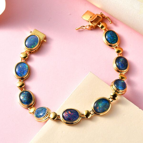 Boulder Opal Triplette Armband, ca. 19 cm, 925 Silber vergoldet ca. 15.80 ct image number 2