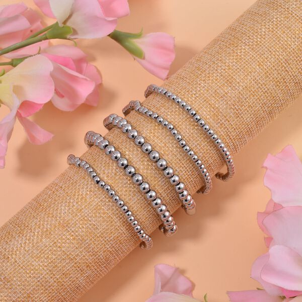 5er-Set – Kugel-Perlen-Armbänder in Silberton image number 11