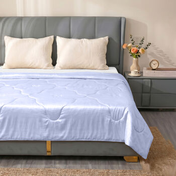 SERENITY NIGHT High-Tech Cooling-Steppdecke mit edler, temperaturregulierender Maulbeeren-Seiden-F&uuml;llung, 135x200 cm, Blau