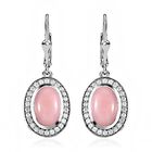 Nat&uuml;rliche Peruanische Rosa-Opal und wei&szlig;e Zirkon-Ohrringe, 925 Silber platiniert ca. 6.45 ct
