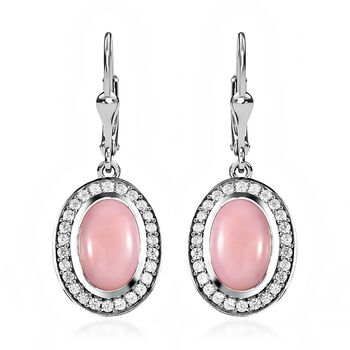 Nat&uuml;rliche Peruanische Rosa-Opal und wei&szlig;e Zirkon-Ohrringe, 925 Silber platiniert ca. 6.45 ct