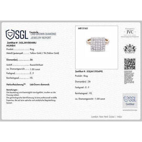 LUXURIANT DIAMOND- SGL zertifizierter VS-EF Labor Diamant Ring, 375 Gold - 1 ct. image number 6