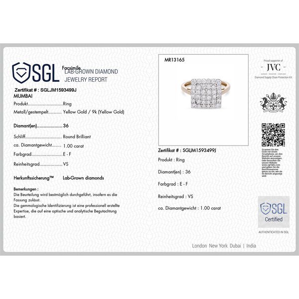 LUXURIANT SGL zertifizierter VS-EF Labor Diamant Ring in 375 Gold - 1 ct. image number 6